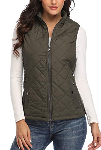 MISS MOLY Chaleco Mujer Acolchado con Bolsillos Ligero Cazadoras Chalecos con Cremallera Verde X-Small