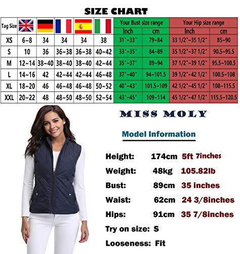 MISS MOLY Chaleco Mujer Ligero Acolchado Chaquetas de Cremallera con Cuello Mao Azul - M