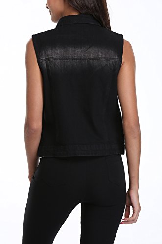 MISS MOLY Chaleco Vaquero Mujer Corto Chaleco Vaquero con Bolsillos De Solapa para Señoras Negro - L