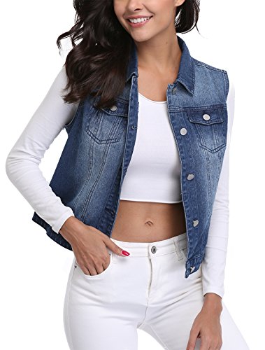 MISS MOLY Chaqueta De Mezclilla Sin Manga Chaleco Corto Jeans Denim Jacket Chaleco Vaquero con Bolsillos Azul - S