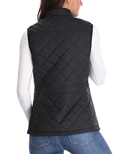 MISS MOLY Chaquetas para Mujer de Pelo Negro Puffer Chalecos Acolchados Cuello Botones Bolsillos Delanteros con Cremallera Lados - S