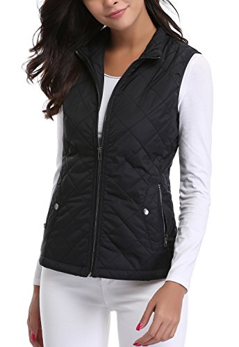 MISS MOLY Mujer Ultra-Light Chaleco de Pluma Sin Cuello Plegable Chaquetas Negro - XS