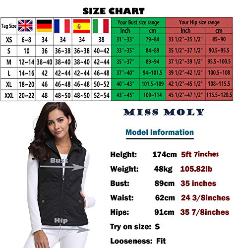 MISS MOLY Mujer Ultra-Light Chaleco de Pluma Sin Cuello Plegable Chaquetas Negro - XS