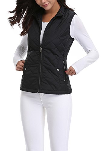 MISS MOLY Ultra-Light Chaleco de Pluma Plegable Chaquetas Mujer Acolchado con Capucha Negro - L