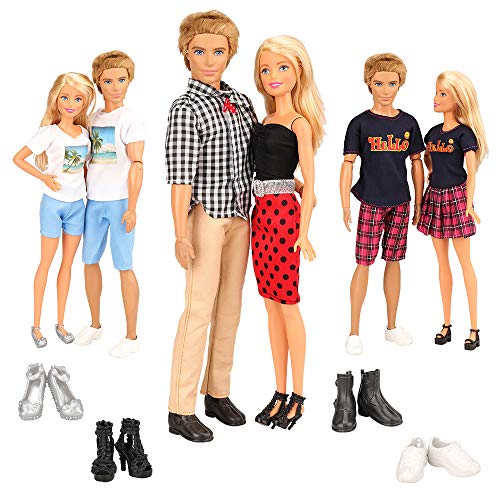 Miunana 10 Artículos para Muñecas = 3 Ropas Vestidos Y 2 Zapatos para Muñeca Chica + 3 Ropas Vestidos Y 2 Zapatos para Ken