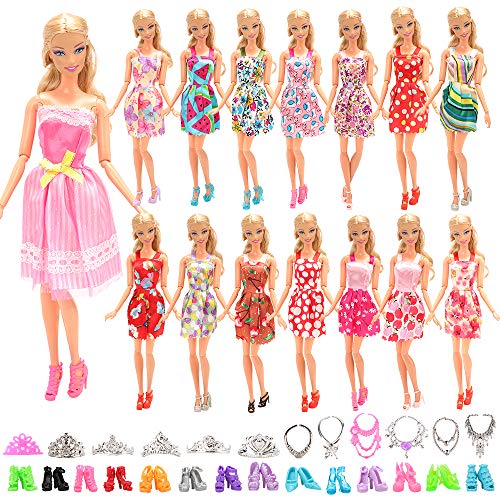 Miunana 32 Accesorios para 11.5 Pulgadas 28 - 30 CM Muñecas: 10 Ropas Vestidos + 10 PCS Zapatos + 6 Collares + 6 Coronas