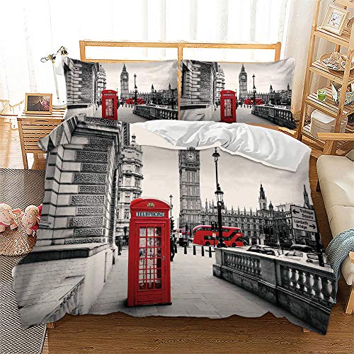 MIUNNG Moderno Paisaje de la Ciudad Ropa de Cama Torre Eiffel Estatua de la Libertad Hermoso Ciudad Escena Nocturna Funda Nórdica Adulto Estudiante (Londres, 180 × 220cm- Cama 105cm)