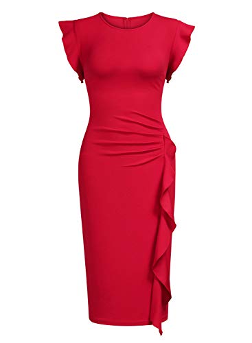 Miusol Casual Slim Fit Coctel Vestido de Lápiz para Mujer Nuevo Rojo Small