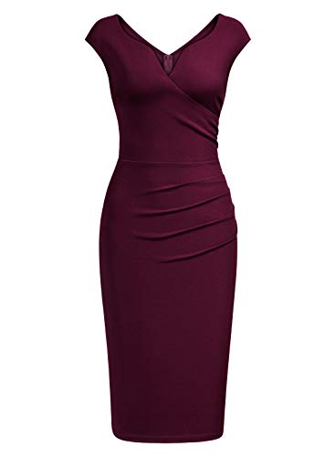 Miusol Lápiz Plisado Cuello en V Fiesta Vestido para Mujer Borgoña L