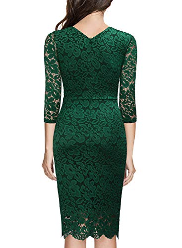 Miusol Vintage Encaje Lápiz Cuello en V Plisado Fiesta Vestido para Mujer Verde X-Large