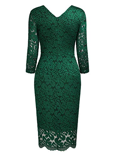 Miusol Vintage Encaje Lápiz Cuello en V Plisado Fiesta Vestido para Mujer Verde X-Large