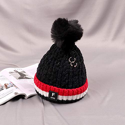 mlpnko Hombres y Mujeres Gorro de bebé Gorro de Lana para niños Chenille niña cálido Gorro Negro Ajustable