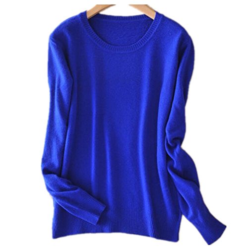 MMYOMI - Jersey de punto para mujer de cachemir con cuello redondo y manga larga Azul azul XL