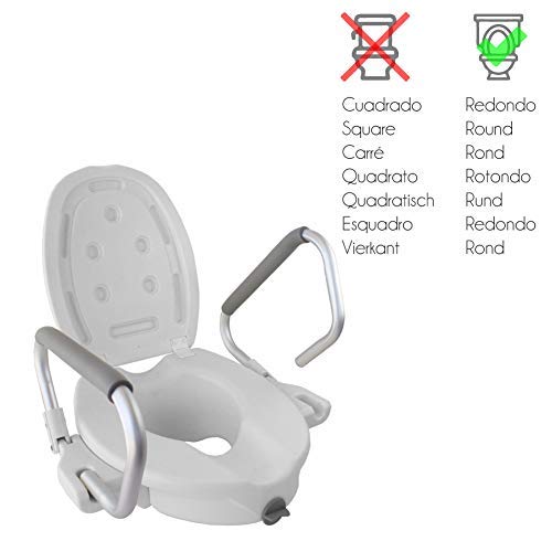 Mobiclinic, Elevador WC Guadiana, Con tapa, Ayuda de baño para ancianos y minusválidos, Reposabrazos abatibles, ergonómico, ligero, blanco