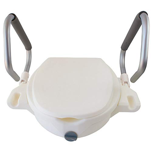 Mobiclinic, Elevador WC Guadiana, Con tapa, Ayuda de baño para ancianos y minusválidos, Reposabrazos abatibles, ergonómico, ligero, blanco