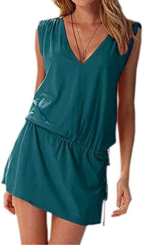 Moceal - Vestido sin mangas para mujer, de verano, sexy, para la playa, informal, tallas grandes, para cócteles, ceremonias, fiestas verde oscuro S-XL