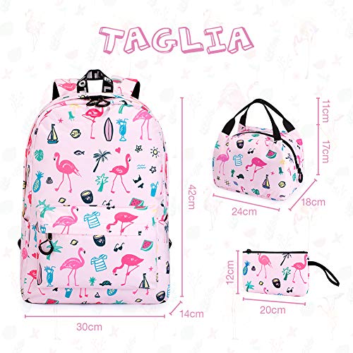 Mochila de los Niños de la Escuela Conjunto de 3 Piezas de Mochila Escolar para niña, Mochila de Viaje para niña Impermeable y Sin Decoloración (Flamenco)