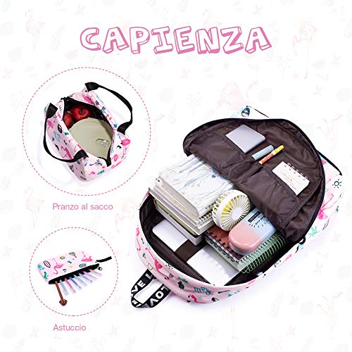 Mochila de los Niños de la Escuela Conjunto de 3 Piezas de Mochila Escolar para niña, Mochila de Viaje para niña Impermeable y Sin Decoloración (Flamenco)