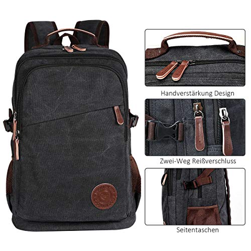 Mochilas Lona Vintage de Faxsthy, Mochila para Portátil 17.3 Pulgadas Multiusos Mochilas para el Trabajo Escolar Vacaciones Viajes Senderismo