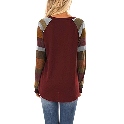 Moda de Mujer a Rayas Camiseta Casual Tops para Mujer Sexy Blusa de Manga Larga Suelta con Cuello Redondo Camisas para Mujer riou