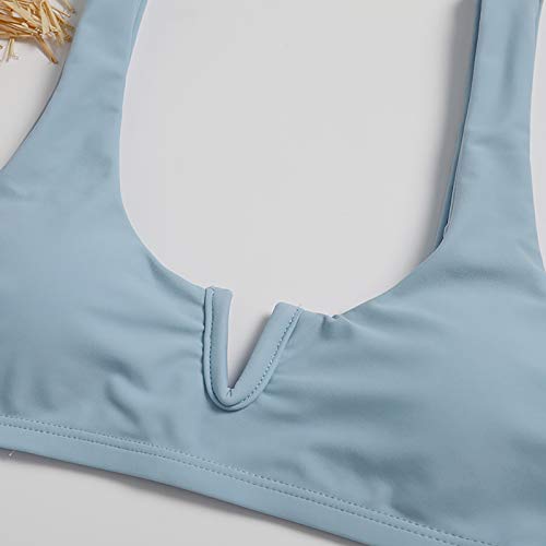 Moda Sexy Halter de Dos Piezas Bikinis para Mujer,Color Sólido Bikini