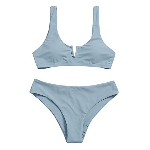 Moda Sexy Halter de Dos Piezas Bikinis para Mujer,Color Sólido Bikini