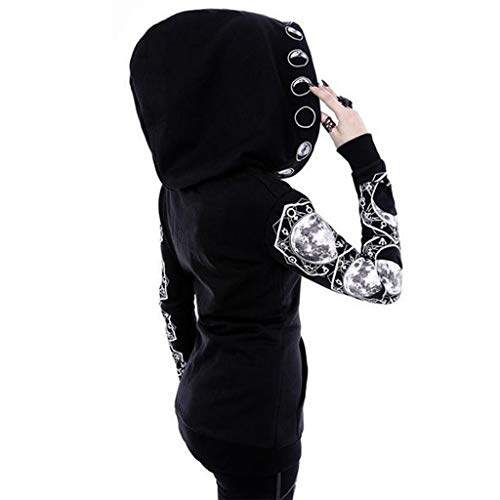 Moda Sudadera Mujer con Capucha Steampunk Gótico Abrigo de Otoño Tops Retro Manga Larga Chaqueta de Cremallera Outwear Impresión Camiseta Baseball Chaqueta Halloween S-5XL Talla Grande