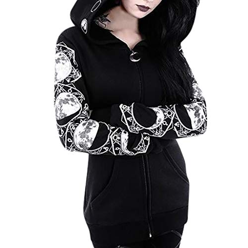 Moda Sudadera Mujer con Capucha Steampunk Gótico Abrigo de Otoño Tops Retro Manga Larga Chaqueta de Cremallera Outwear Impresión Camiseta Baseball Chaqueta Halloween S-5XL Talla Grande