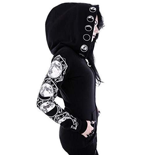 Moda Sudadera Mujer con Capucha Steampunk Gótico Abrigo de Otoño Tops Retro Manga Larga Chaqueta de Cremallera Outwear Impresión Camiseta Baseball Chaqueta Halloween S-5XL Talla Grande