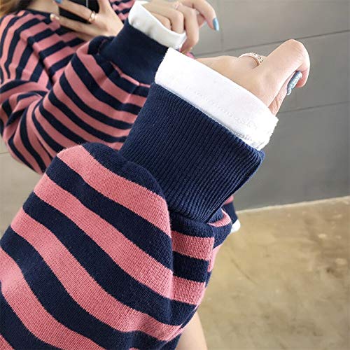 Moda Sudaderas Jersey Sweater Sudaderas con Capucha para Mujer, Jerseys De Rayas Largas Informales, Cuello Redondo, Sudadera Suelta, Manga Falsa, Dos Mujeres, Sudadera M 04