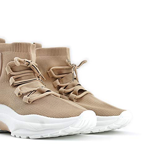 Modelisa - Zapatillas con Plataforma Estilo Calcetin con Cordón para Mujer (Beige, Numeric_39)