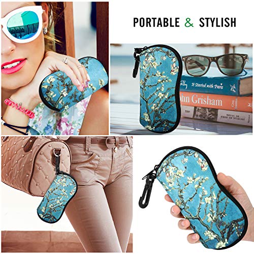 MoKo Funda de Gafas - [Ultra Ligero] Neopreno con Cremallera Almacenaje Lente Suave Sunglasses Case con Clip de Cinturón para Gafas, Bolsa de Llaves, Lápices, Tarjetas, Bloom de Albaricoque