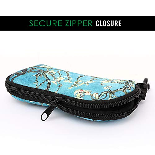 MoKo Funda de Gafas - [Ultra Ligero] Neopreno con Cremallera Almacenaje Lente Suave Sunglasses Case con Clip de Cinturón para Gafas, Bolsa de Llaves, Lápices, Tarjetas, Bloom de Albaricoque