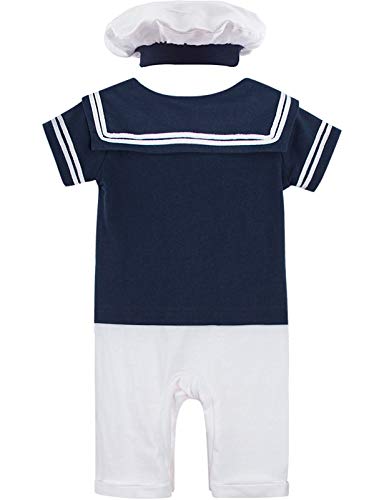 MOMBEBE COSLAND Mono Bebé Niño Disfraz Marinero Manga Corta Boina Algodón (0-3 Meses, Azul Real)