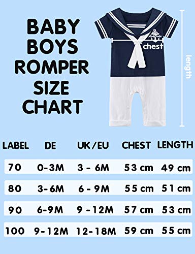 MOMBEBE COSLAND Mono Bebé Niño Disfraz Marinero Manga Corta Boina Algodón (0-3 Meses, Azul Real)