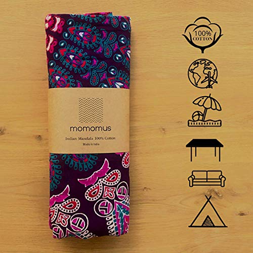 MOMOMUS Tapiz de Mandala - Hecho a Mano con Algodón 100% y Tintes Vegetales Naturales - Adornos de Arte para Pared de Hogar, Pareo/Toalla de Playa Grande, Sofá - 210x230cm Aprox