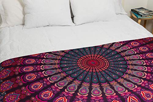 MOMOMUS Tapiz de Mandala - Hecho a Mano con Algodón 100% y Tintes Vegetales Naturales - Adornos de Arte para Pared de Hogar, Pareo/Toalla de Playa Grande, Sofá - 210x230cm Aprox