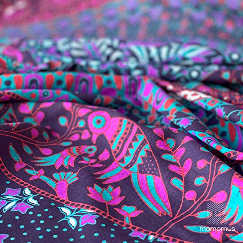 MOMOMUS Tapiz Mandala Étnico - 100% Algodón, Grande, Multiuso - Pareo/Toalla de Playa Gigante - Cubre Sofá/Cama - Telas para Decoración de Pared - 210x230 cm, Violeta