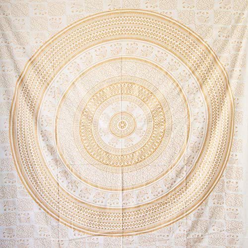 MOMOMUS Tapiz Mandala Oro - 100% Algodón, Grande, Multiuso - Pareo/Toalla de Playa Gigante - Alfombra/Manta Antiarena XXL