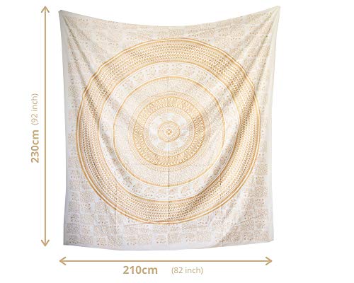 MOMOMUS Tapiz Mandala Oro - 100% Algodón, Grande, Multiuso - Pareo/Toalla de Playa Gigante - Alfombra/Manta Antiarena XXL