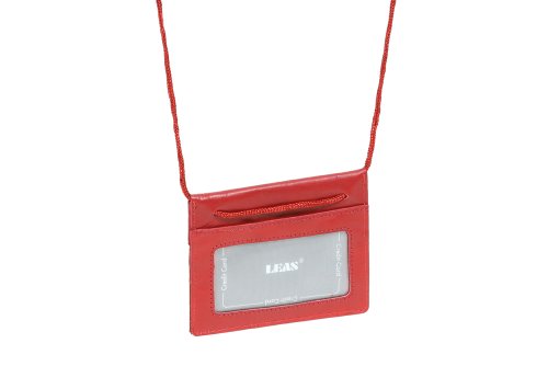 monedero colgado del cuello Monedero colgante cuello para señores y señoras LEAS, Piel auténtica, rojo - ''LEAS Travel-Line''