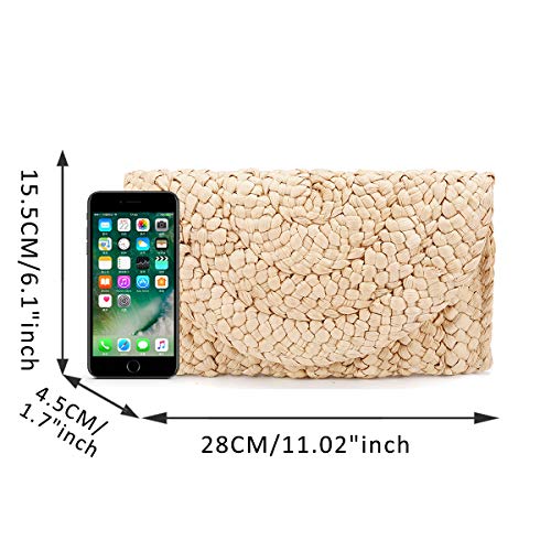 Monedero de Embrague de Paja Bolsos de Paja Mujer, JOSEKO Envelope Clutch Mujer Fiesta Bolso Mimbre Bolsa de Playa de Verano Bolso de Mano de Mujer Bolso de la Tarde de Las Boda del para la Muchacha
