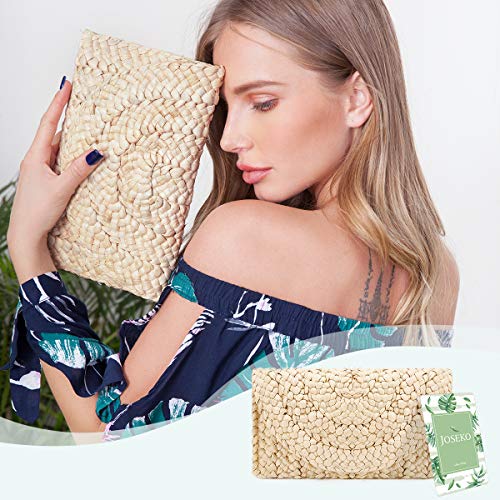 Monedero de Embrague de Paja Bolsos de Paja Mujer, JOSEKO Envelope Clutch Mujer Fiesta Bolso Mimbre Bolsa de Playa de Verano Bolso de Mano de Mujer Bolso de la Tarde de Las Boda del para la Muchacha