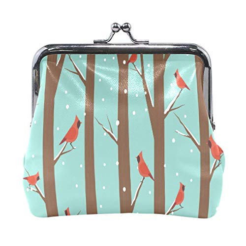 Monedero Invierno Abedul Árbol Nieve Rojo Pájaro Monedero Bolsas Cartera de Cambio de Cuero Tarjeta Embrague Bolso
