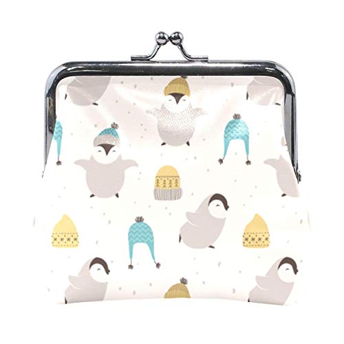 Monedero Pingüino frío con Sombreros Monedas de Nieve de Invierno Monedero Bolsas Portatarjetas de Cambio de Cuero Bolso de Embrague
