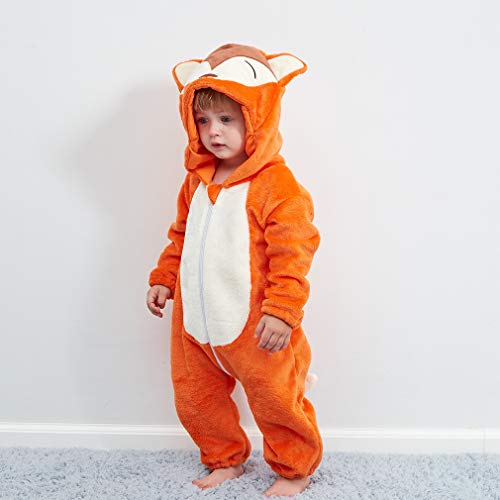 Mono Bebés, Mameluco de bebé con Capucha Franela Monos Estilo Animal Trajes Recién Nacido Unisex Primavera Otoño Invierno Trajes para bebés de 2 a 24 Meses (19-24 Meses, Zorro)