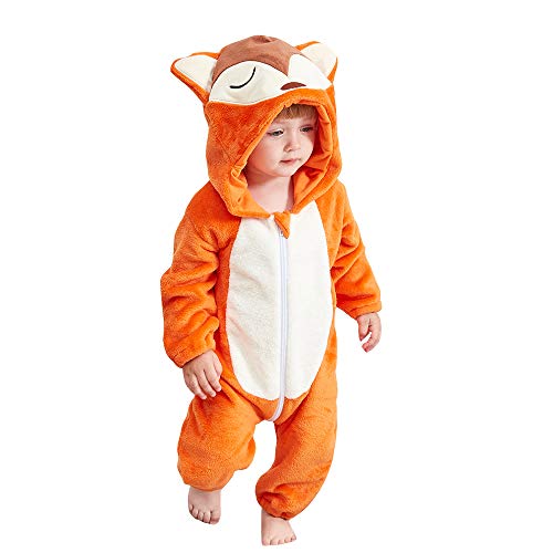 Mono Bebés, Mameluco de bebé con Capucha Franela Monos Estilo Animal Trajes Recién Nacido Unisex Primavera Otoño Invierno Trajes para bebés de 2 a 24 Meses (19-24 Meses, Zorro)