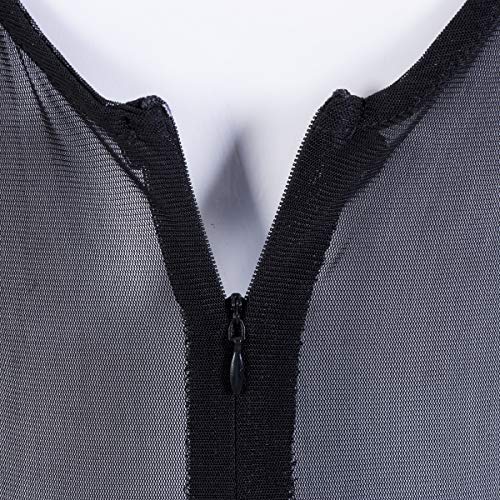 Mono de Encaje Mujer Verano Body sin Mangas Escote en V sin Respaldo Transparente Bodysuit Elegante Tops Traje de Mujer para Casual Fiesta Playa (Negro, M)