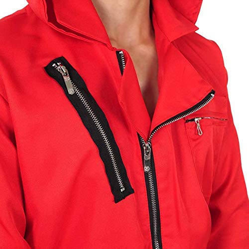 Mono de Ladrón de Banco para Carnaval,Disfraz de Ladrón Mono rojo de Manga Larga con Capucha,Conjunto de Cosplay Disfraces Máscara y ametralladora,Disfraz de Carnival Disfraz (Child-XL-145-155)