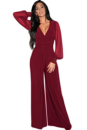 Mono Mujer Largo - Jumpsuit Elegante para Ceremonia y Eventos, Novia o Dama de Honor - para Fiesta Discoteca Moda Baile (XL, Rojo)